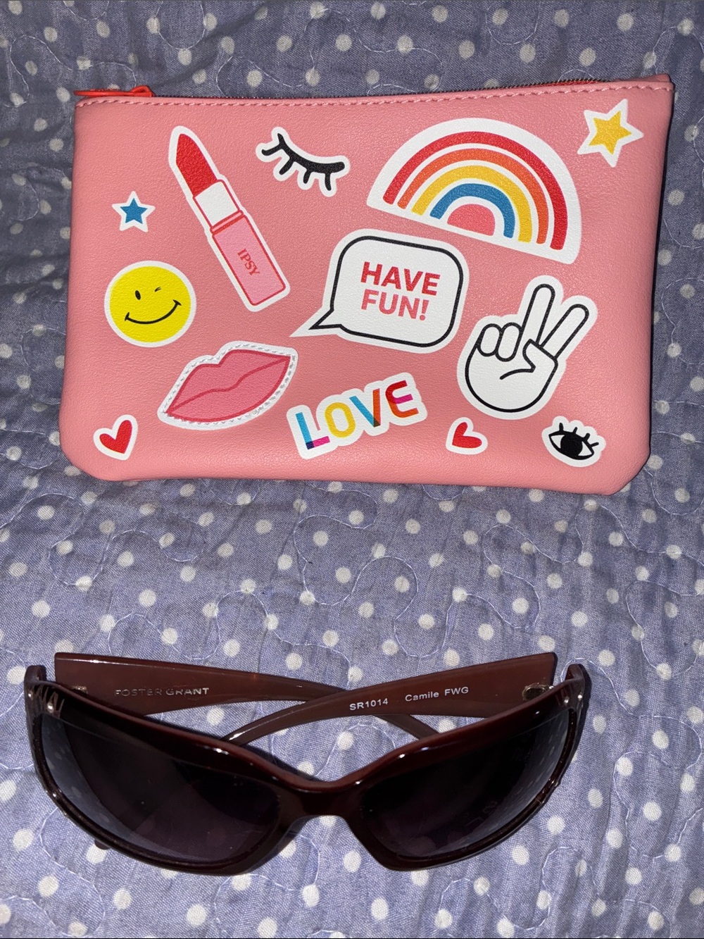 Foster Grant Leafy Rhinestones Sunglasses Dark Redish Brown Frame